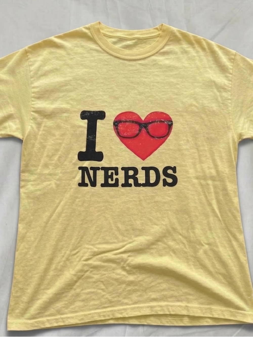 Gildan Yellow Tee with Red Heart 'I ♥ NERDS' Graphic